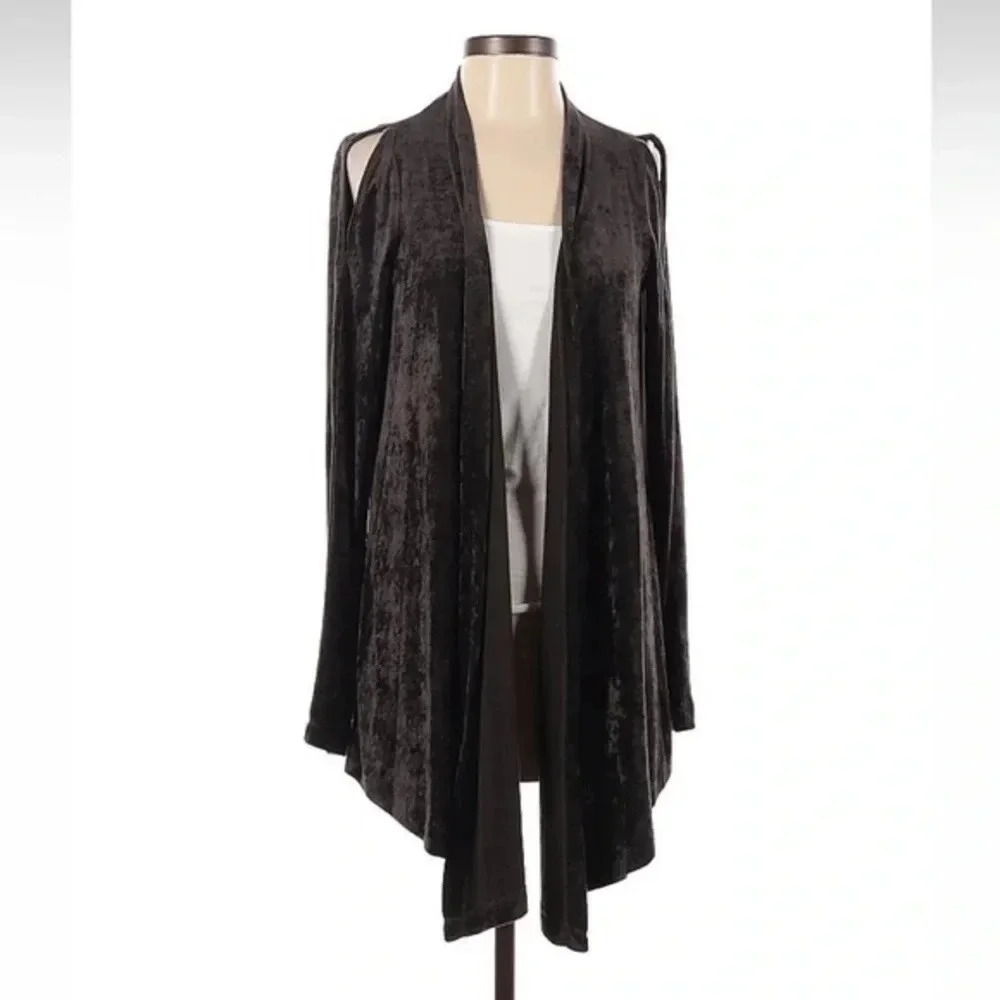 W by Worth Grey Black Cold Shoulder Open Front Cardigan Sweater Size S Small